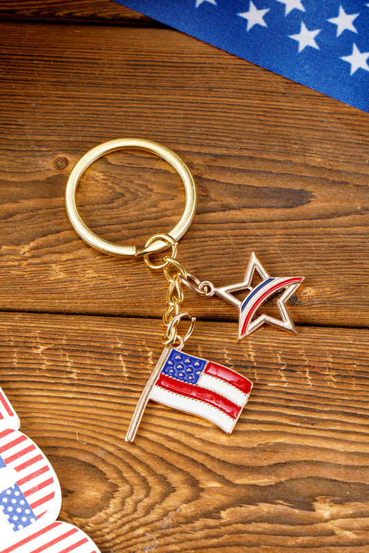Gold American Flag Star Pendent Plated Keychain