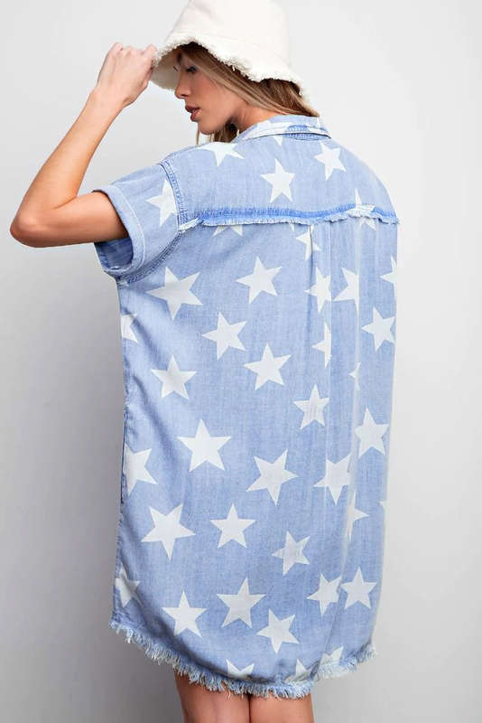 Blue V-Neck Knitted Summer Top with Exposed Seams