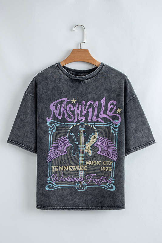 Black Nashville Tennessee Graphic Mineral Washed Vintage Tee
