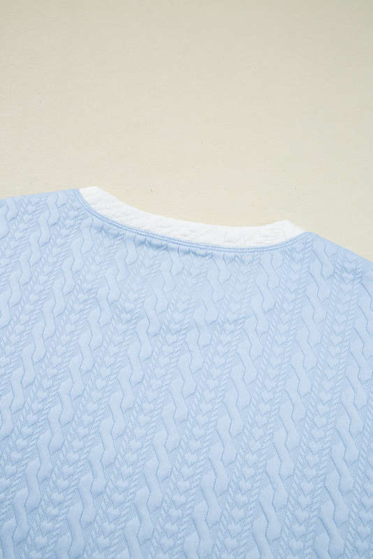 Beau Blue Contrast Trim Textured Crewneck Tee and Pocketed Skirt Set
