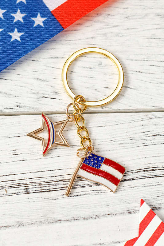 Gold American Flag Star Pendent Plated Keychain