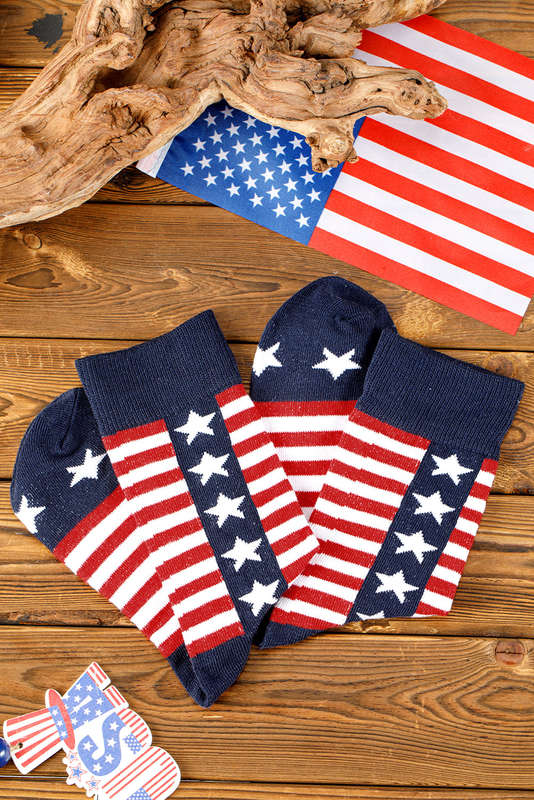 Racing Red American Inspired Stripes Stars Crew Socks