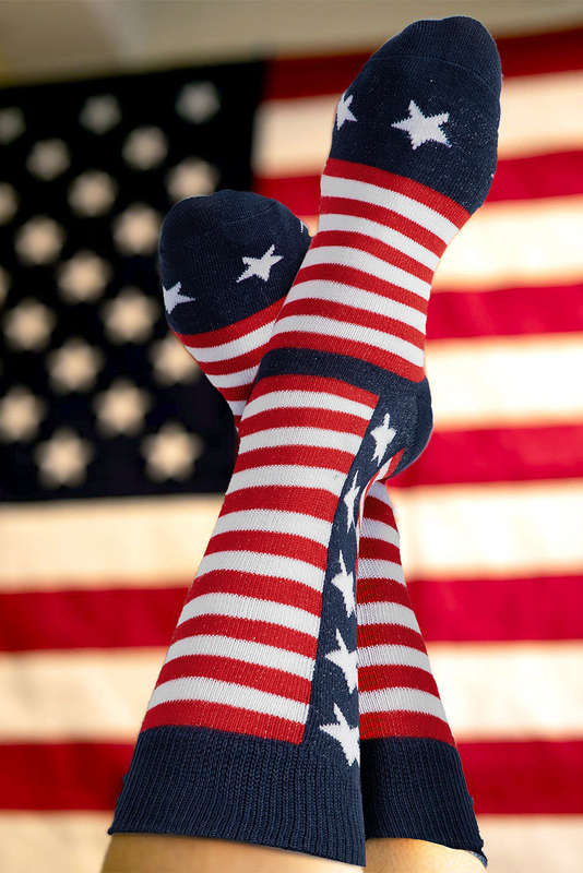 Racing Red American Inspired Stripes Stars Crew Socks