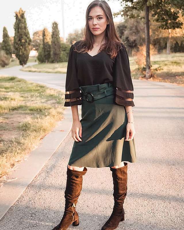 Black Flare Sleeve V Neck Loose Blouse