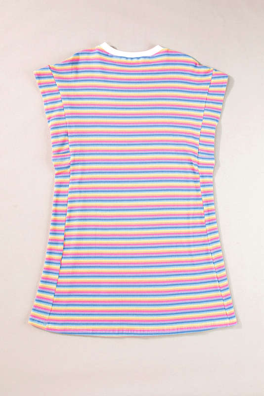 Pink Stripe Crew Neck T Shirt Dress