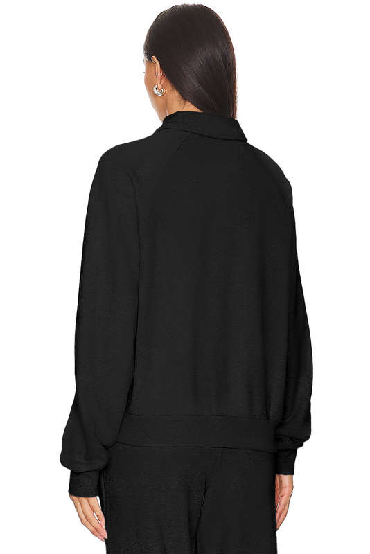 Black Solid Collared Sweatshirt and High Waist Pants Active Set