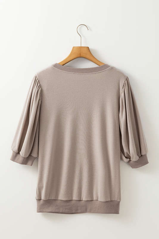 Goat Half Lantern Sleeve Solid Colour Pullover Top
