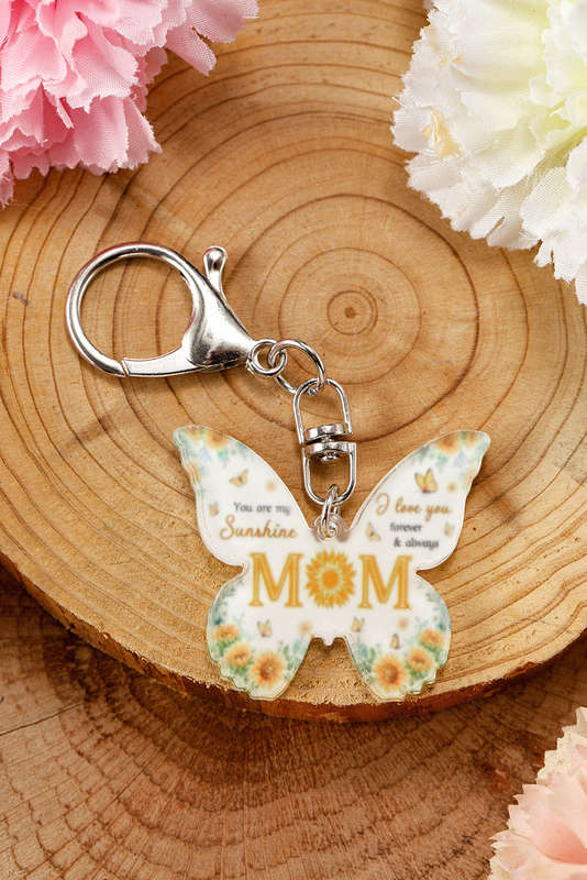 Yellow MOM Butterfly Shape Acrylic Keychain