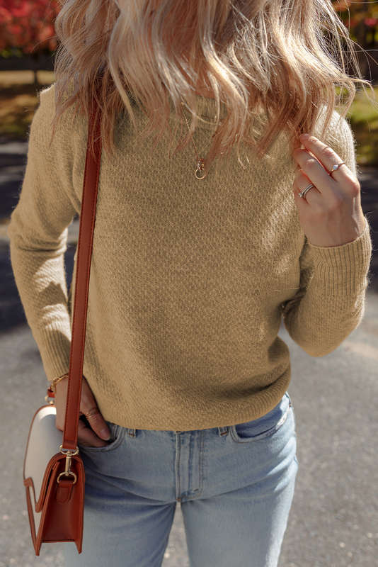 Straw Yellow Brushed Knit Casual Fitted Sweater