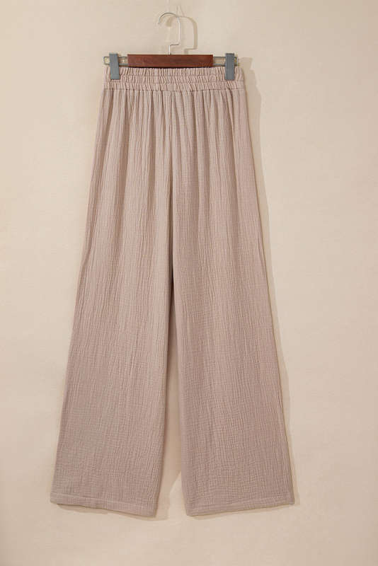 Smoke Gray Textured Loose Fit Drawstring Elastic Waistband Pants