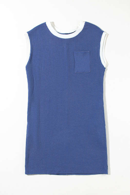 Blue V-Neck Knitted Summer Top with Exposed Seams