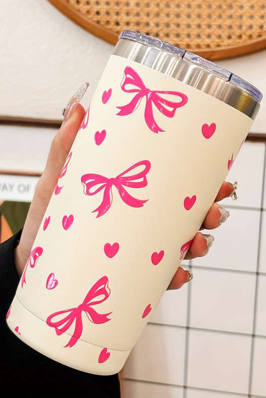 Rose Red Bows Hearts Printed Insulated Stainless Steel Cup