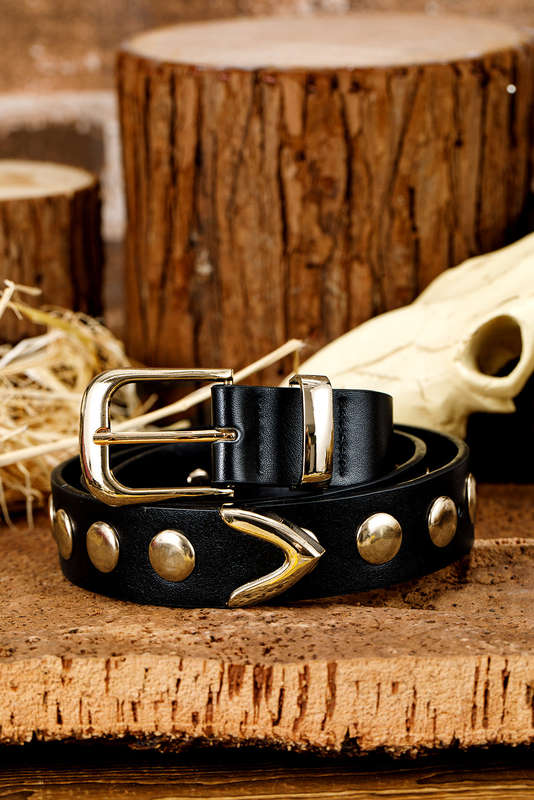 Gold Plated Stud Detail Faux Leather Belt