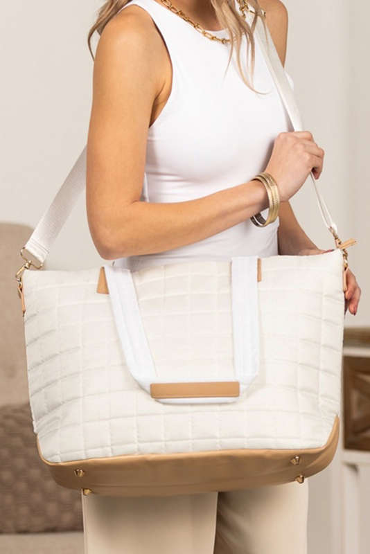 White Quilted Patchwork Large Tote Bag and Clutch 2pcs Set
