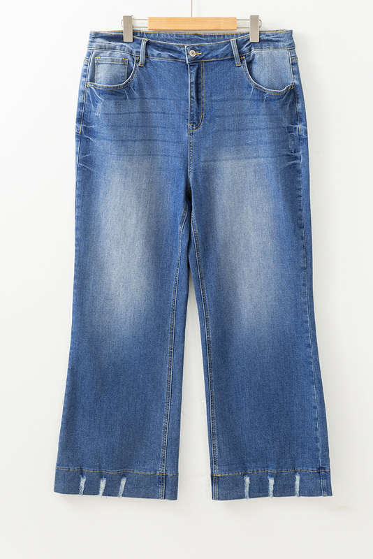 Ashleigh Blue Medium Wash Ripped Edge Flared Plus Size Jeans