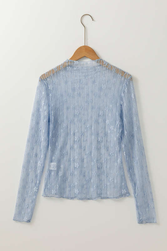 Ashleigh Blue Sheer Floral Lace Long Sleeve Slim Fit Top