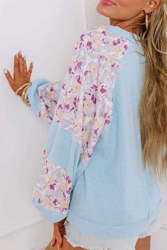 Blue V-Neck Knitted Summer Top with Exposed Seams