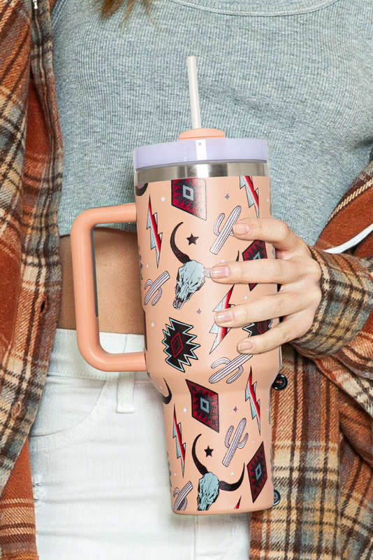 Apricot Pink Western Aztec Steer Head Stainless Tumbler 40oz