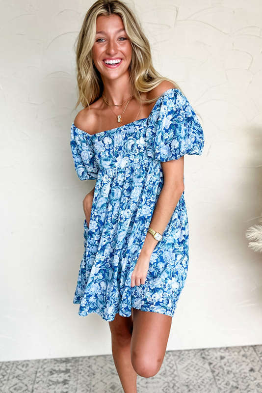 Blue V-Neck Knitted Summer Top with Exposed Seams