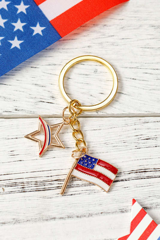 Gold American Flag Star Pendent Plated Keychain