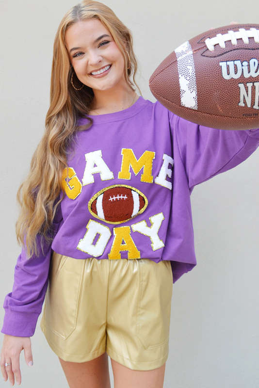 Purple Knit V-Neck Top with Trendy Exposed Seams