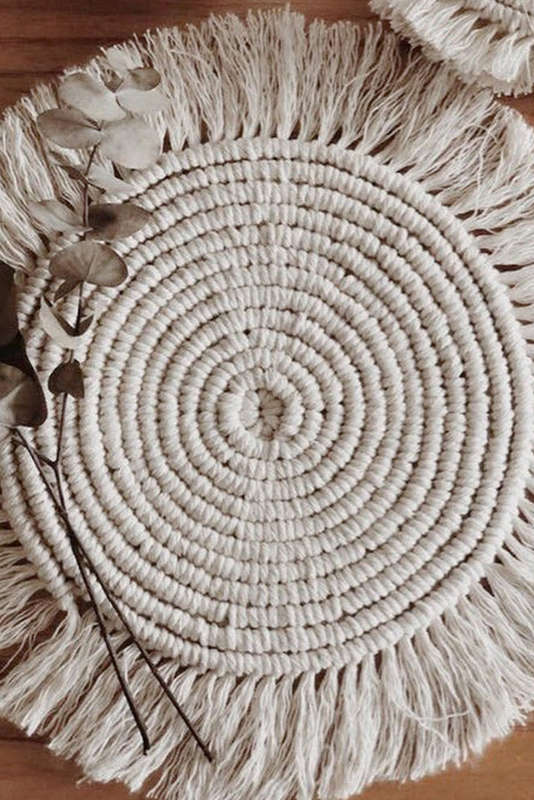 Beige Boho Tassel Macrame Coaster 15cm