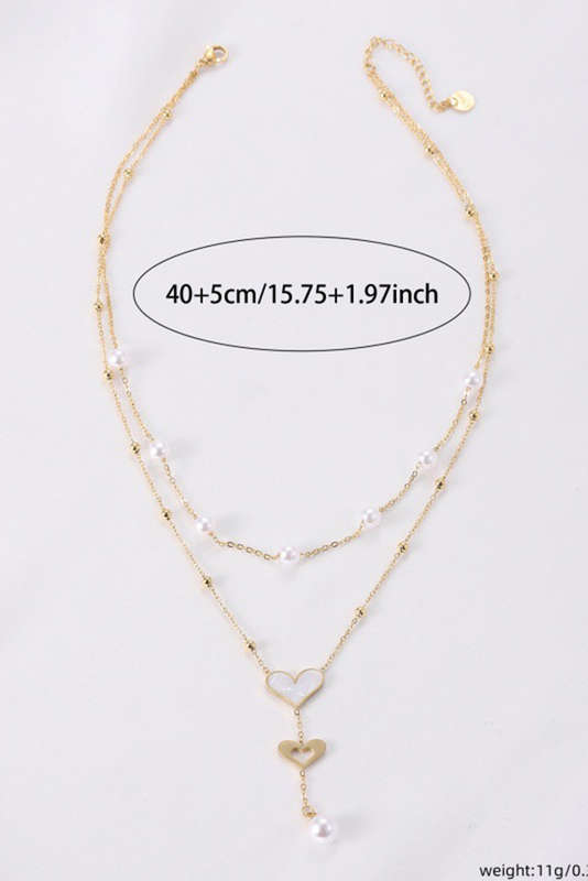 Gold Heart Pearl Double Layer Adjustable Chain Necklace