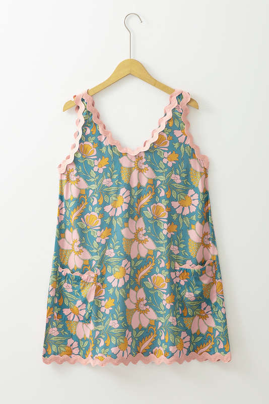 Blue V-Neck Knitted Summer Top with Exposed Seams