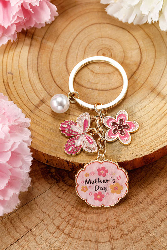 Bonbon Mothers Day Butterfly Flower Pearl Charm Alloy Keychain