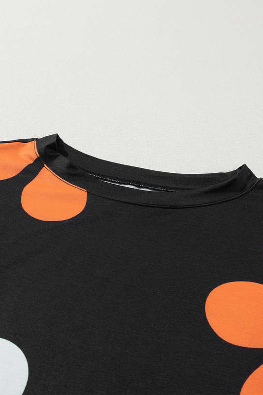 Black Flower Print Bubble Sleeve Tee
