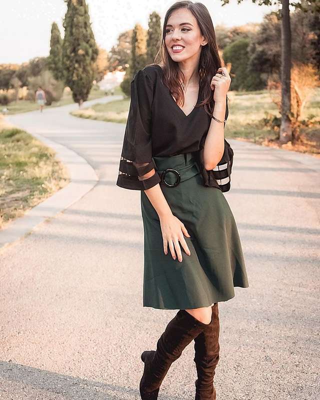 Black Flare Sleeve V Neck Loose Blouse