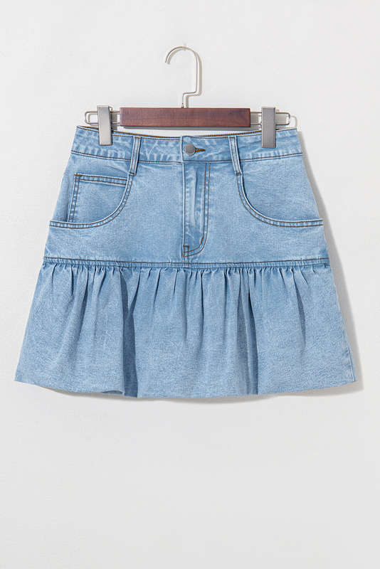Myosotis Bubble Hem Denim Mini Skirt