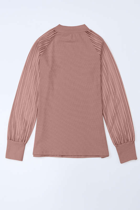 Pink Black Striped Mesh Long Sleeve Crewneck Ribbed Top