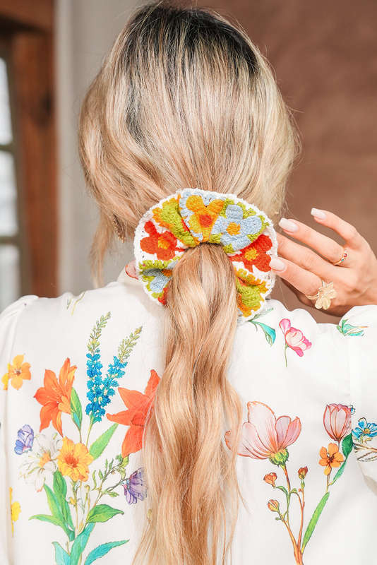 Yellow Bohemian Style Flower Crochet Scrunchy Hair Tie