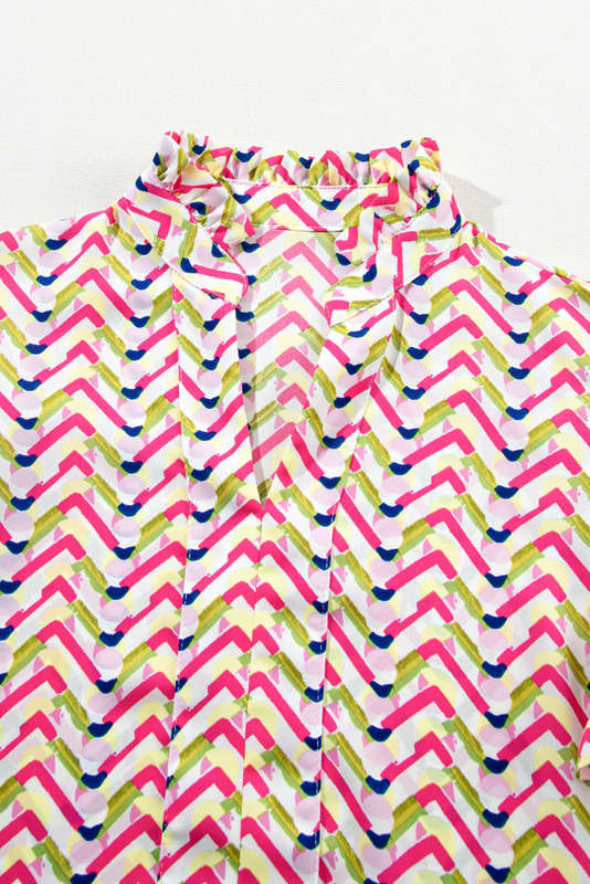 Multicolour Chevron Print Ruffled Sleeve Blouse