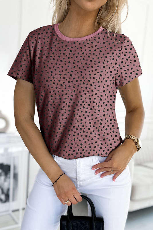 Fiery Red Cheetah Print O-neck Short Sleeve T Shirt