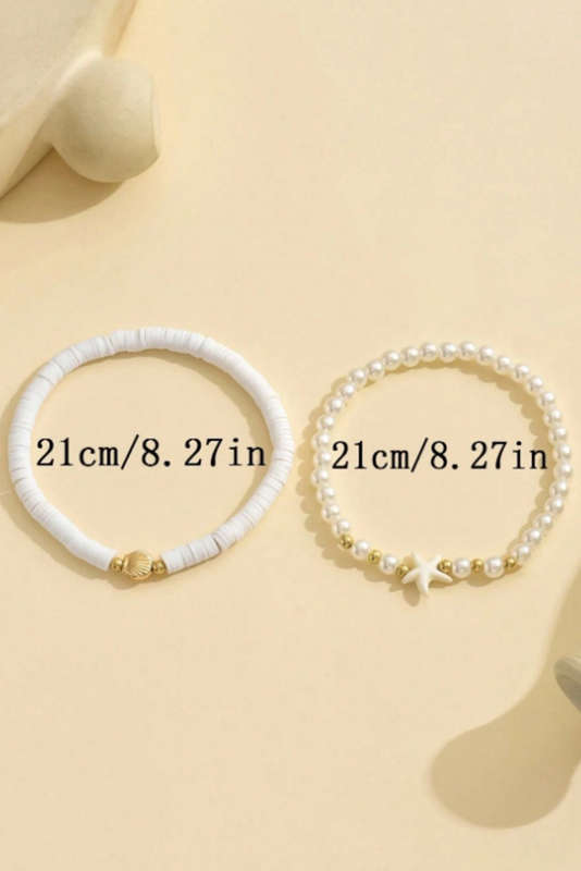 White Starfish Shell Pearl Decor Beaded Double Layer Anklet