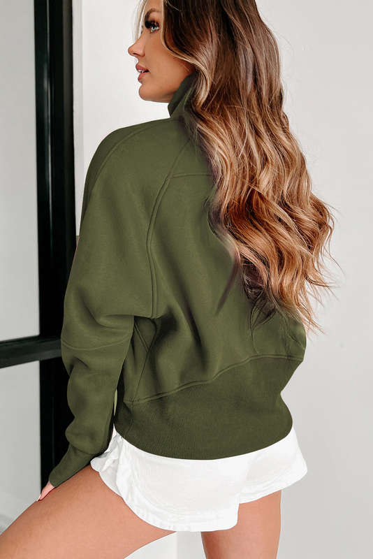Green Knitted V-Neck Casual Top with Raw Seam Detail