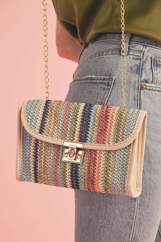 Iceland Blue Striped Crochet Flapped Single Shoulder Bag