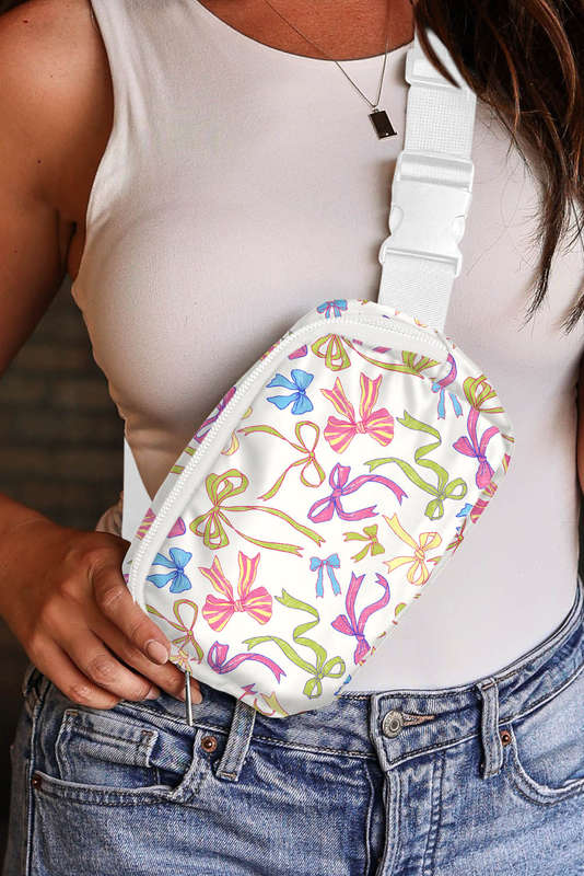 White Pretty Bow Printed Crossbody Bag