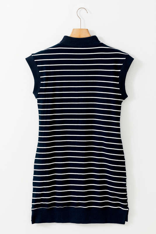 Blue V-Neck Knitted Summer Top with Exposed Seams