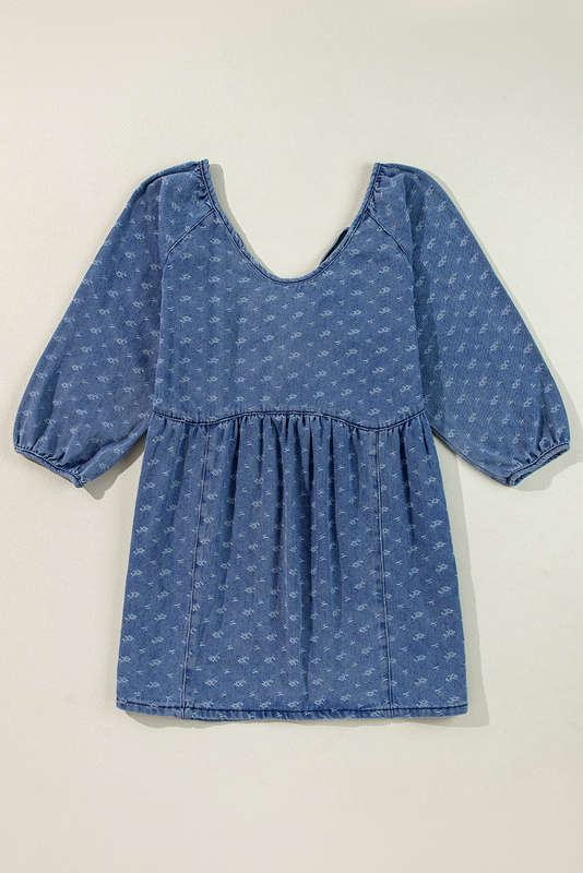 Ashleigh Blue Textured Open Back Loose Fit Denim Dress