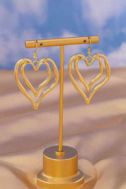 Gold Double Heart Shape Plated Alloy Dangle Earrings