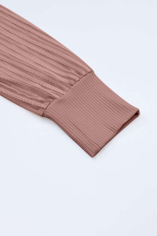 Pink Black Striped Mesh Long Sleeve Crewneck Ribbed Top