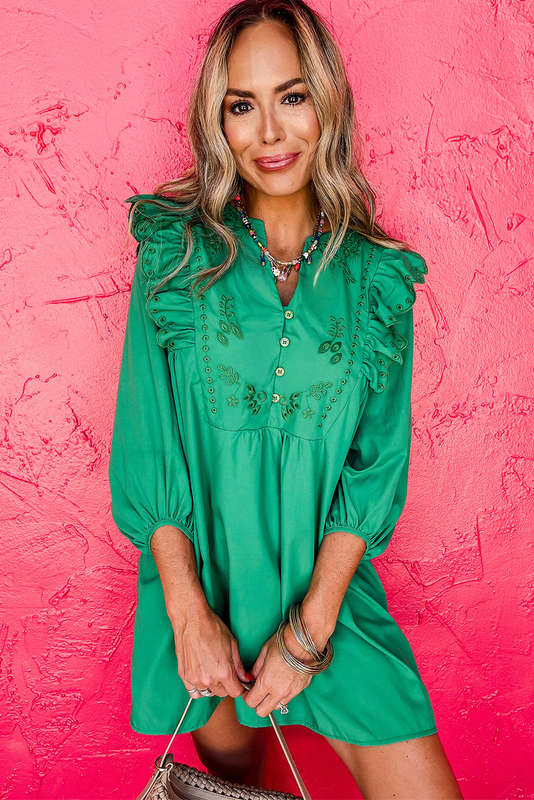 Green Knitted V-Neck Casual Top with Raw Seam Detail