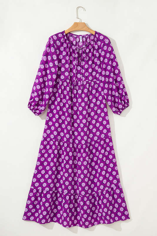 Purple Boho Printed Half Sleeve Maxi Dress