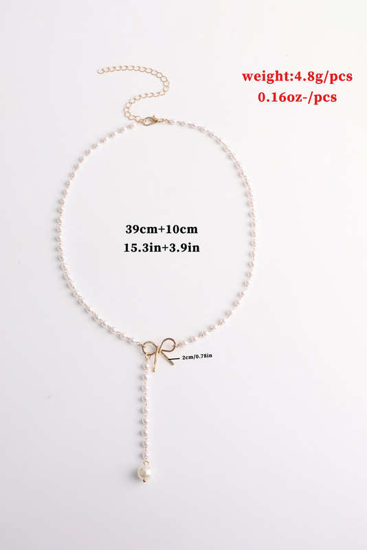 Gold Plated Bow Decor Pearl Chaining Necklace