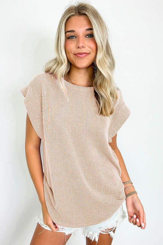 Parchment Twisted Rib Wide Sleeve Crew Neck T Shirt