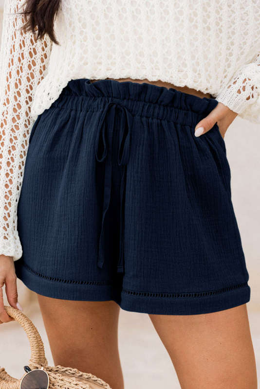 Blue Cotton Gauze Paperbag Shorts