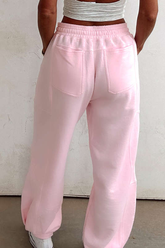 Light Pink Drawstring Elastic Waistband Solid Color Jogger Pants